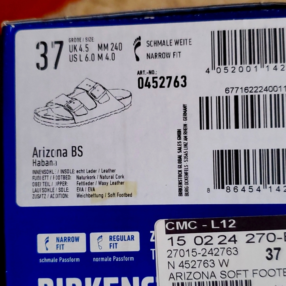 Birkenstock size 37 Arizona soft footed